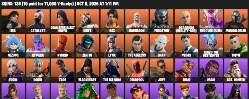 Fortnite account inventory for Era - Catalyst - 120 Outfits