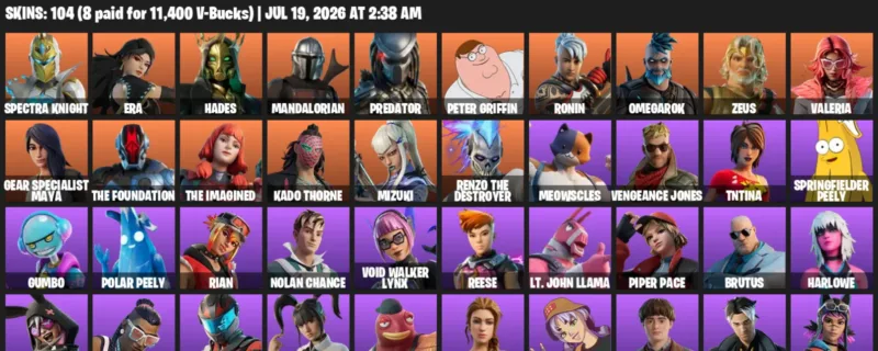 Fortnite Accounts listing: LVL 1556 - Spectra Knight - Era - 104 Outfits - 104 outfits