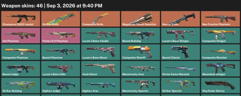 Valorant account inventory for LVL 98 · Reaver Knife & Striker Knife