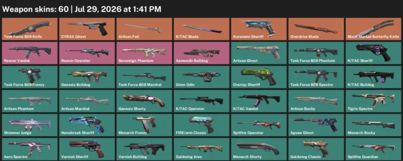 Valorant Accounts listing: LVL 164 · Black.Market Butterfly Knife & K/TAC Blade · 60 Skins - Silver 1, 60 skins