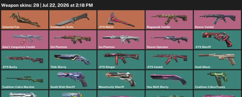 Valorant Accounts listing: LVL 174 · .SYS Melee & Celestial Fan · 28 Skins - Silver 1, 28 skins