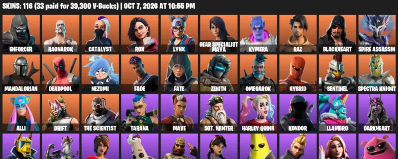 Fortnite account inventory for Enforcer - Ragnarok - 116 Outfits