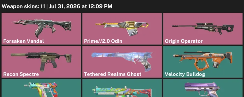 Valorant account inventory for LVL 44 · Forsaken Vandal & Origin Operator