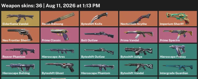 Valorant account inventory for LVL 54 · Byteshift Knife & Nocturnum Scythe & 36 Skins Byteshift Knife