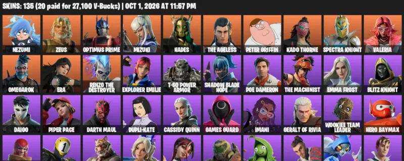 Fortnite account inventory for Nezumi - Zeus - 120 Outfits
