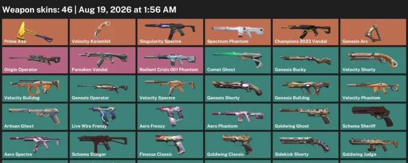 Valorant account inventory for LVL 261 · Champions 2023 Vandal & Velocity Karambit