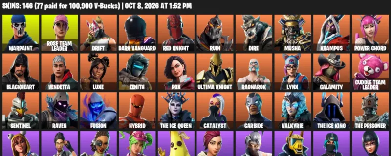 Fortnite account inventory for Warpaint - Rose Team Leader - 120 Outfits