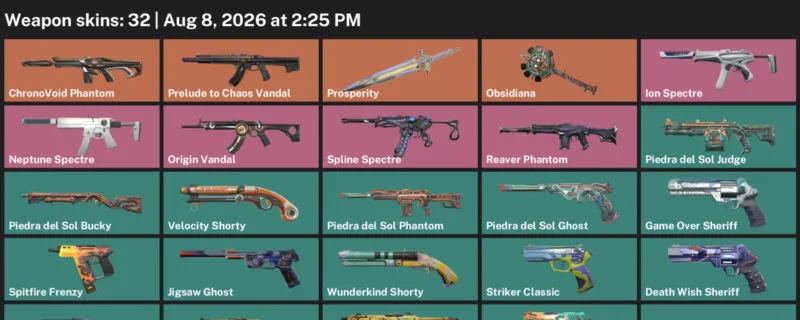 Valorant account inventory for LVL 194 · ChronoVoid Phantom & Immortalized Vandal