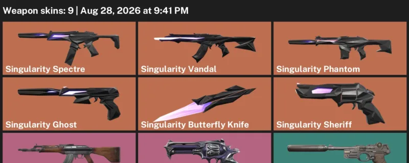 Valorant account inventory for LVL 46 · Reaver Sheriff & Singularity Butterfly Knife