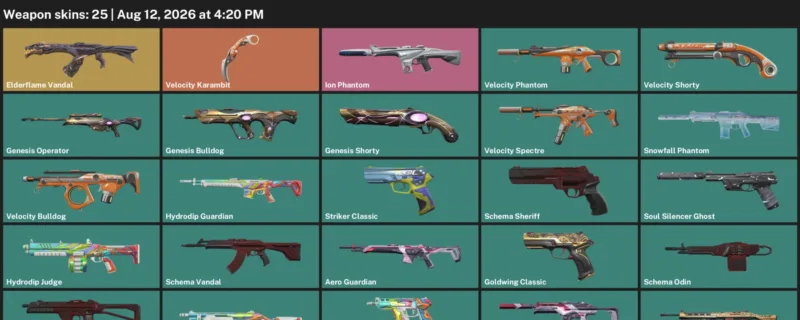 Valorant account inventory for LVL 74 · Velocity Karambit & Elderflame Vandal