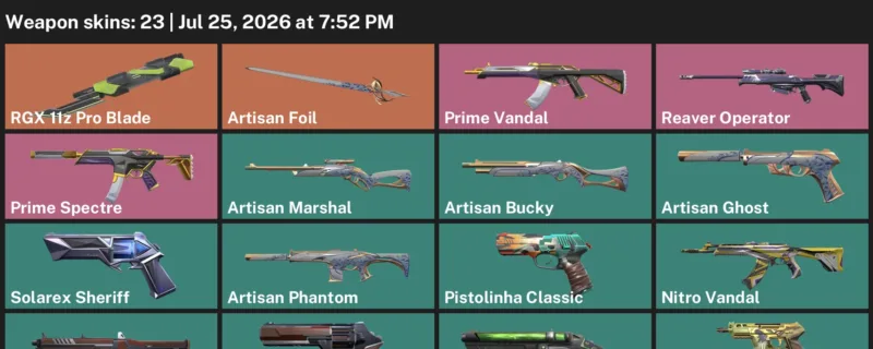 Valorant Accounts listing: LVL 164 · RGX 11z Pro Blade · 23 Skins - Silver 2, 23 skins