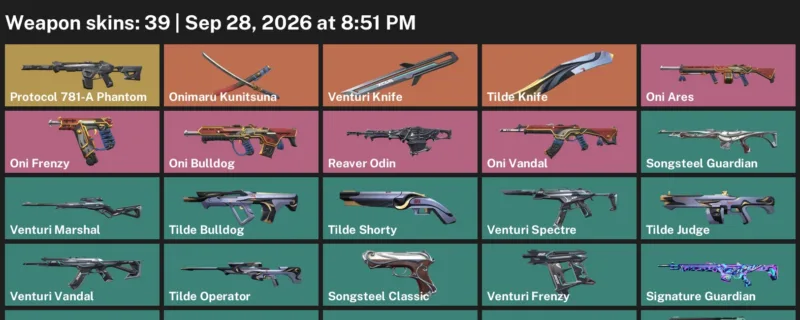 Valorant account inventory for LVL 125 · Venturi Knife & 39 Skins Tilde Knife