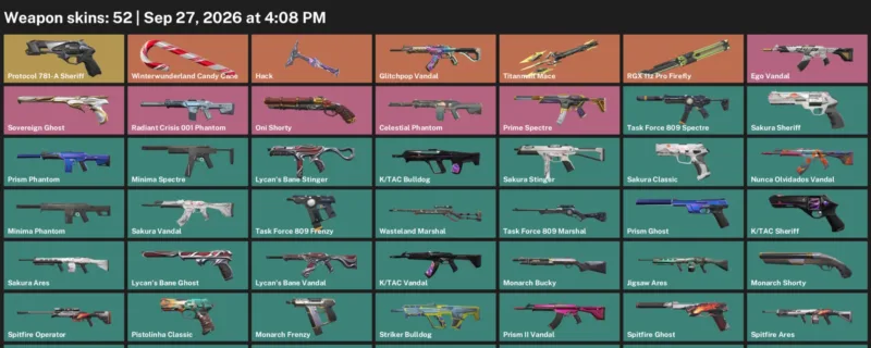 Valorant account inventory for LVL 47 · Glitchpop Vandal & Ego Vandal