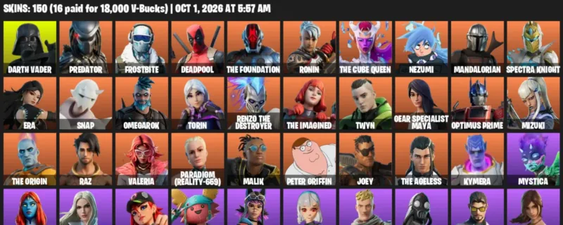 Fortnite account inventory for Darth Vader - Predator - 120 Outfits
