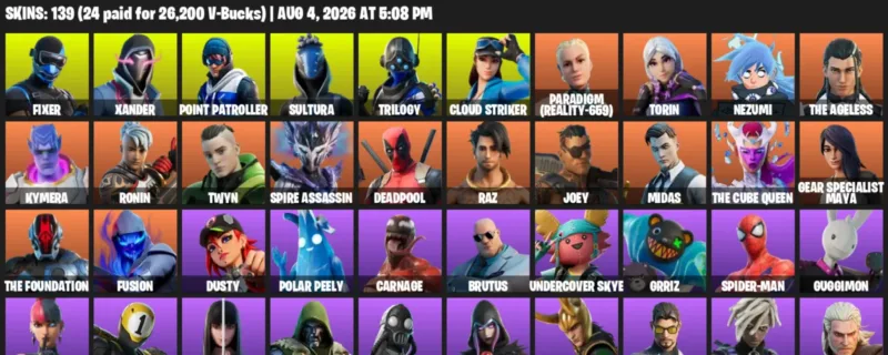 Fortnite account inventory for LVL 3206 - Fixer - Xander - 139 Outfits