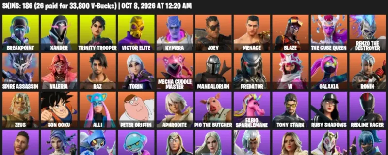 Fortnite account inventory for Breakpoint - Xander - 120 Outfits