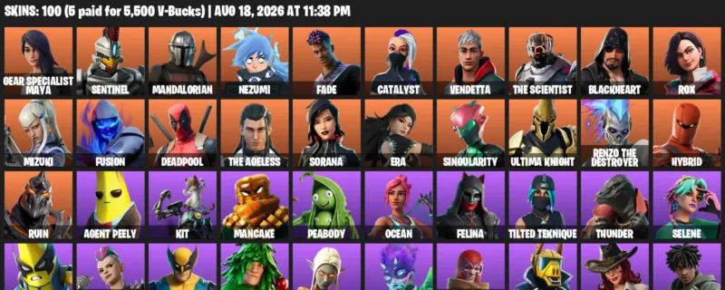 Fortnite account inventory for LVL 1669 - Gear Specialist Maya - Sentinel - 100 Outfits