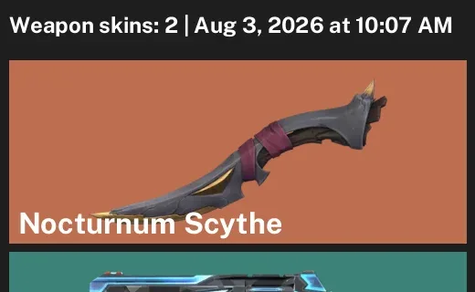 Valorant account inventory for LVL 50 · Nocturnum Scythe & Nanobreak Sheriff