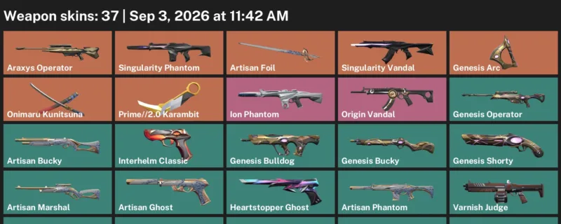 Valorant account inventory for LVL 133 · 2.0 Karambit & Araxys Operator