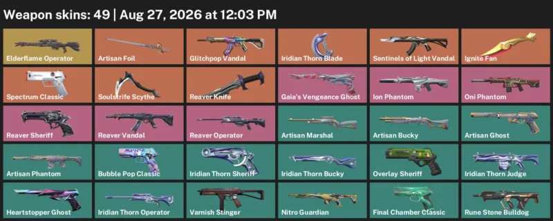 Valorant account inventory for LVL 224 · Ignite Fan & Iridian Thorn Blade & 49 Skins Ignite Fan