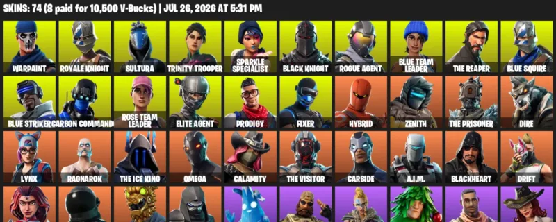 Fortnite Accounts listing: LVL 1691 - Warpaint - Royale Knight - 74 Outfits - 74 outfits