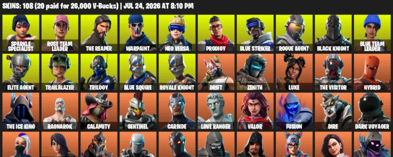 Fortnite Accounts listing: LVL 1136 - Sparkle Specialist - Rose Team Leader - 108 Outfits - 108 outfits