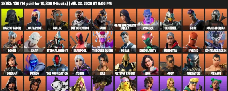 Fortnite Accounts listing: LVL 2423 - Darth Vader - Catalyst - 130 Outfits - 130 outfits