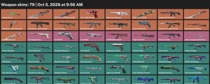 Valorant account inventory for LVL 192 · 79 Skins Champions 2021 Karambit