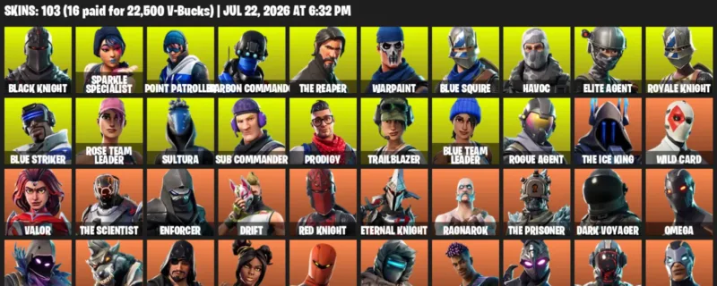 Fortnite Accounts listing: LVL 1858 - Black Knight - Sparkle Specialist - 103 Outfits - 103 outfits