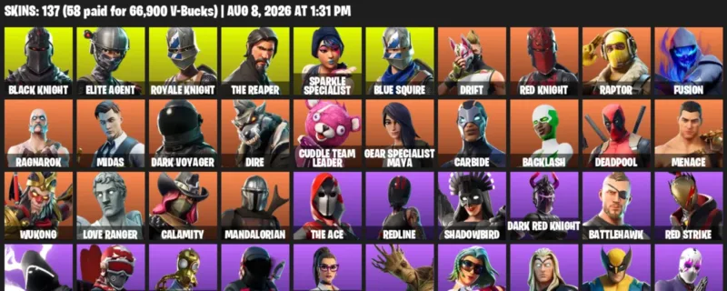Fortnite account inventory for LVL 1921 - Black Knight - Elite Agent - 137 Outfits