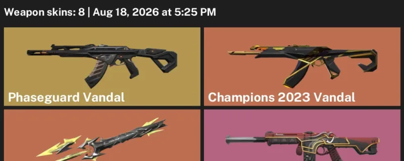 Valorant account inventory for LVL 159 · 8 Skins Champions 2023 Vandal