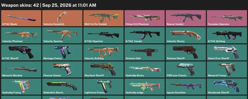Valorant account inventory for LVL 201 · Tac Blade & Velocity Karambit & Forsaken Operator