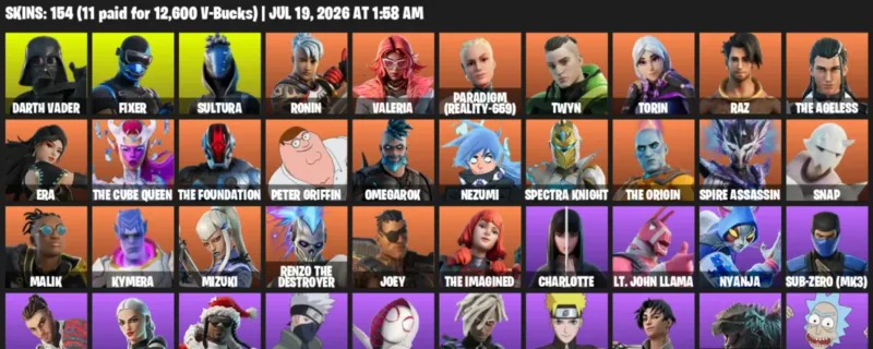 Fortnite Accounts listing: LVL 2210 - Darth Vader - Fixer - 154 Outfits - 154 outfits