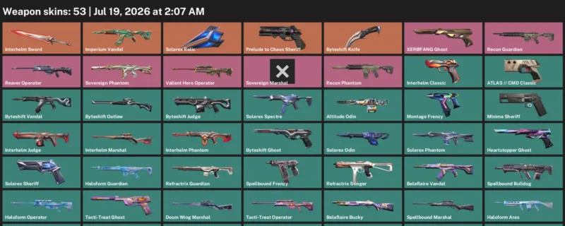 Valorant Accounts listing: LVL 110 · Byteshift Knife & Interhelm Sword · 53 Skins - Silver 1, 53 skins