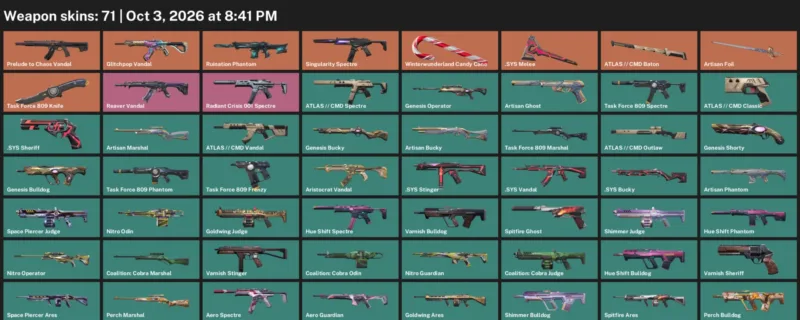 Valorant account inventory for LVL 95 · Task Force 809 Knife & Sys Vandal