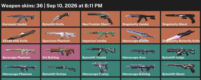Valorant account inventory for LVL 64 · XerØFang Knife & 36 Skins Byteshift Knife