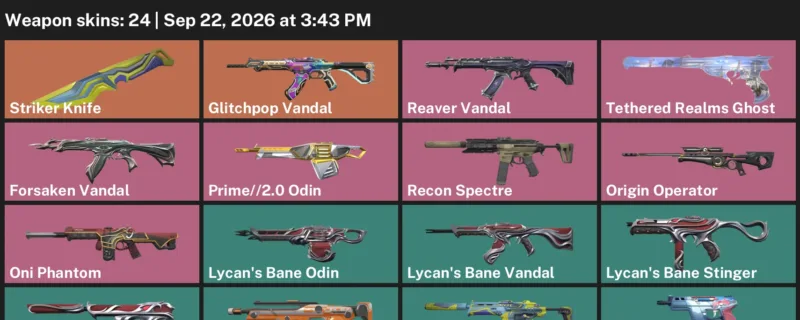 Valorant account inventory for LVL 98 · Glitchpop Vandal & Forsaken Vandal