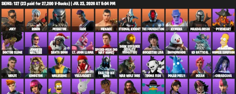Fortnite Accounts listing: LVL 2184 - Joey - Ronin - 127 Outfits - 127 outfits