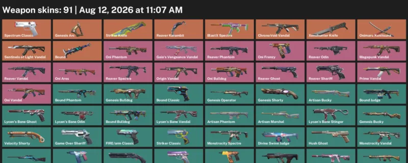 Valorant account inventory for LVL 320 · Reaver Karambit & Striker Knife & 91 Skins Reaver Karambit