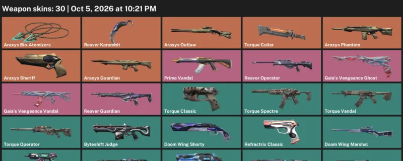 Valorant account inventory for LVL 49 · Reaver Karambit & Araxys Phantom