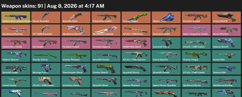 Valorant account inventory for LVL 191 · VCT 2025 Karambit & Reaver Karambit