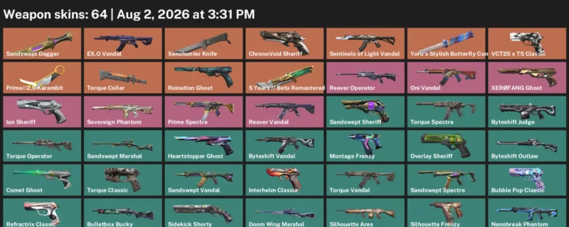 Valorant account inventory for LVL 311 · Xenohunter Knife & 2.0 Karambit
