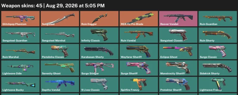 Valorant account inventory for LVL 276 · RGX 11z Pro Blade & Ruin Dagger & 45 Skins RGX 11z Pro Blade