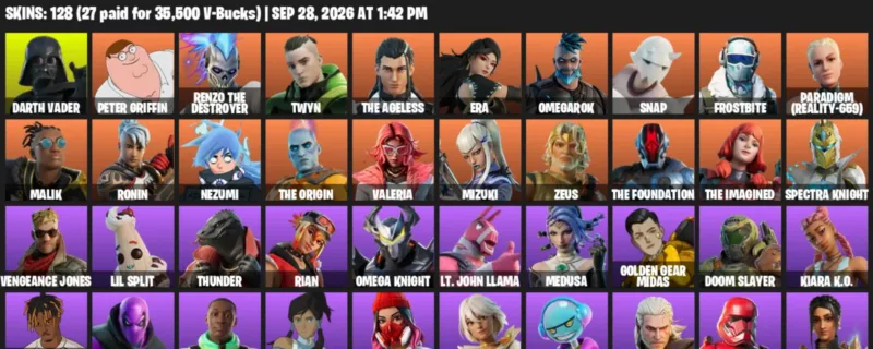 Fortnite account inventory for Darth Vader - Peter Griffin - 120 Outfits