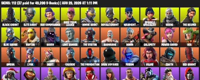 Fortnite account inventory for LVL 1676 - Black Knight - Elite Agent - 112 Outfits