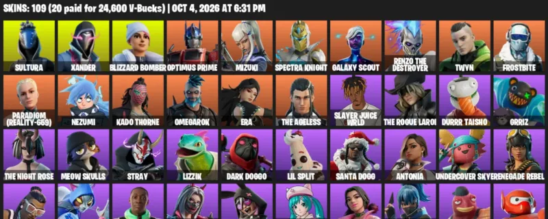 Fortnite account inventory for Sultura - Xander - 109 Outfits