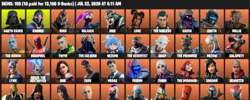 Fortnite Accounts listing: LVL 2004 - Darth Vader - Xander - 159 Outfits - 159 outfits