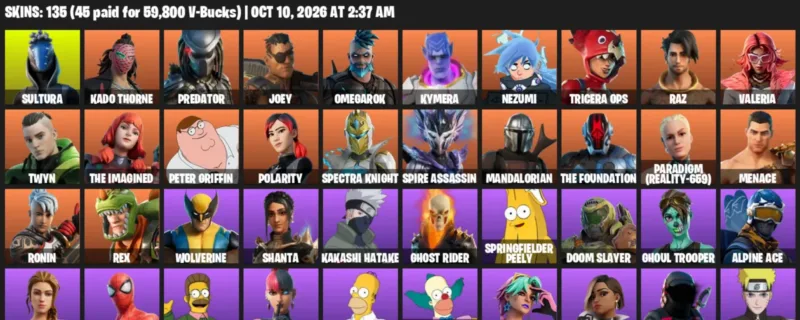 Fortnite account inventory for Sultura - Kado Thorne - 120 Outfits