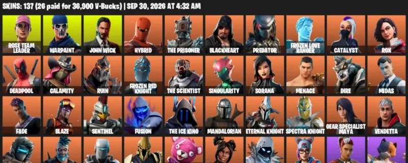 Fortnite account inventory for Rose Team Leader - Warpaint - 120 Outfits