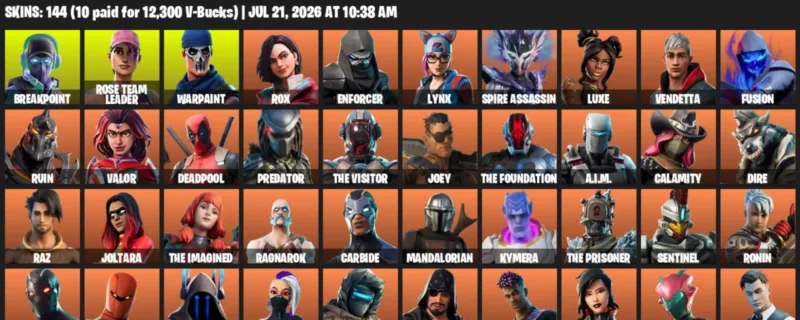Fortnite Accounts listing: LVL 2013 - Breakpoint - Rose Team Leader - 144 Outfits - 144 outfits